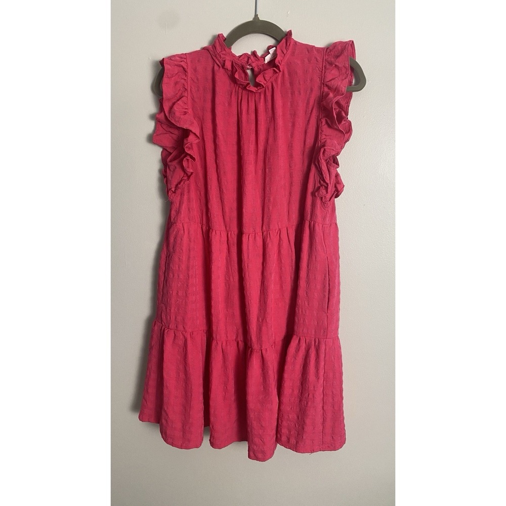 THML Anthropologie Women's Fuscia Y2K Babydoll BOHO Dress With Ruffles Sz Large